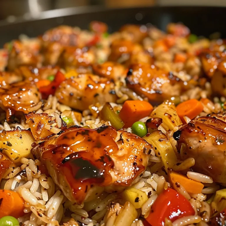 Juicy honey BBQ chicken served over rice with mixed vegetables.