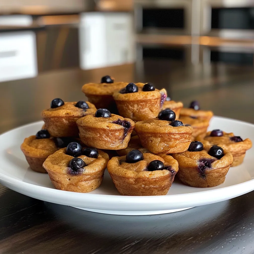 Side view of fluffy Pancake Mini Muffins, showcasing their deliciousness and toppings.
