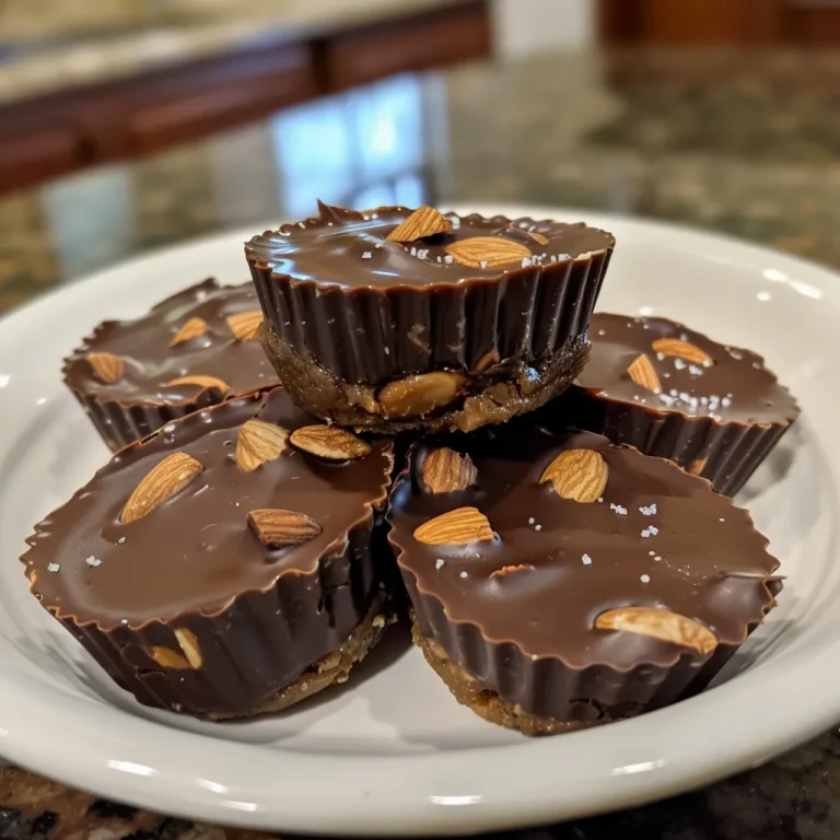 Decadent Protein Almond Butter Cups: A Guilt-Free Delight Close-up view of a Protein Almond Butter Cup with dark chocolate coating and almond filling.