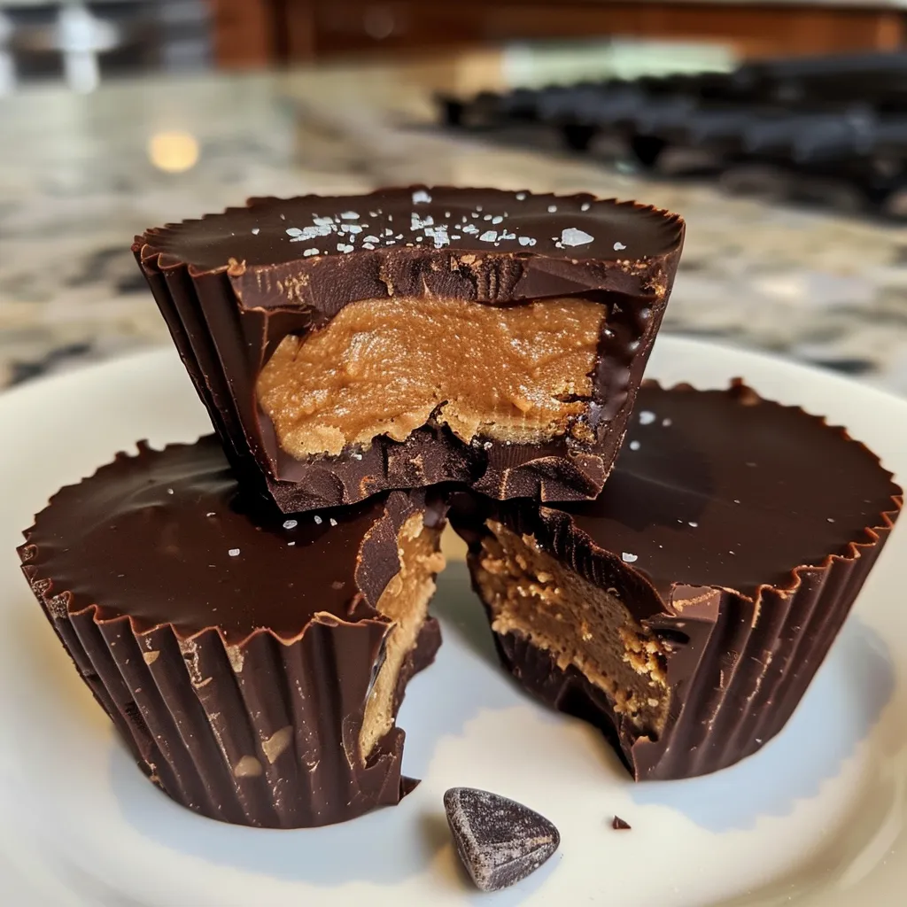 Side view of a delicious Protein Almond Butter Cup showcasing its glossy chocolate exterior.