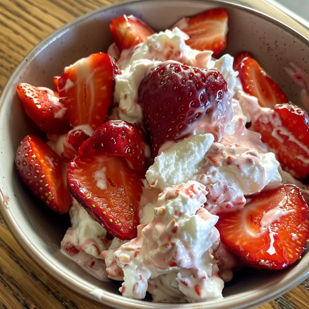 Side view of creamy yogurt clusters topped with sliced strawberries.