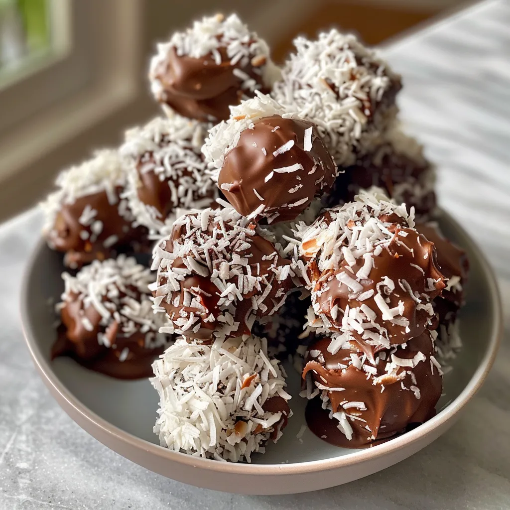 Side view of delicious Sugar-Free Chocolate Coconut Clusters, highlighting the rich dark chocolate and coconut texture.