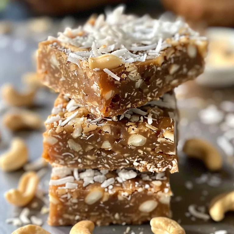 Nourishing Delight: Whip Up Toasted Cashew Coconut Bars in No Time! Close-up view of toasted cashew coconut bars with a golden-brown exterior.