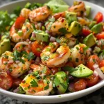 A vibrant shrimp salad displayed in a bowl, showcasing fresh ingredients.