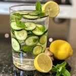 Refreshing glass of cucumber mint detox water with slices of cucumber and mint leaves.