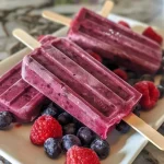 Close-up of vibrant berry coconut popsicles with a smooth texture.