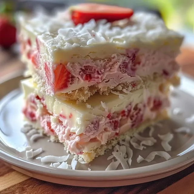 Close-up view of white chocolate and strawberry coconut ice, showcasing its creamy texture.