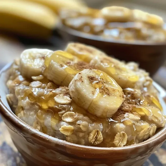 A side view of creamy yogurt cups layered with banana and oatmeal.