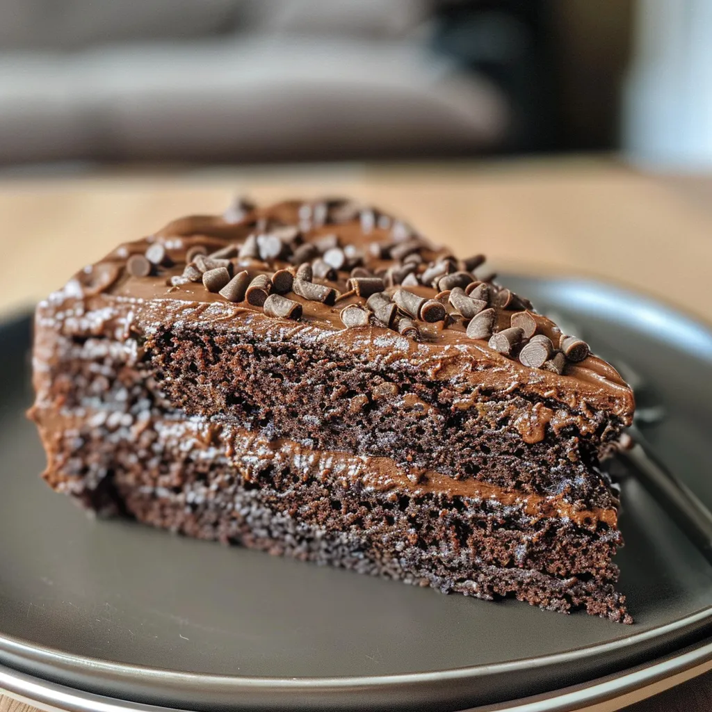 Close-up of a moist Chocolate Mocha Cake showcasing chocolate and espresso flavors.
