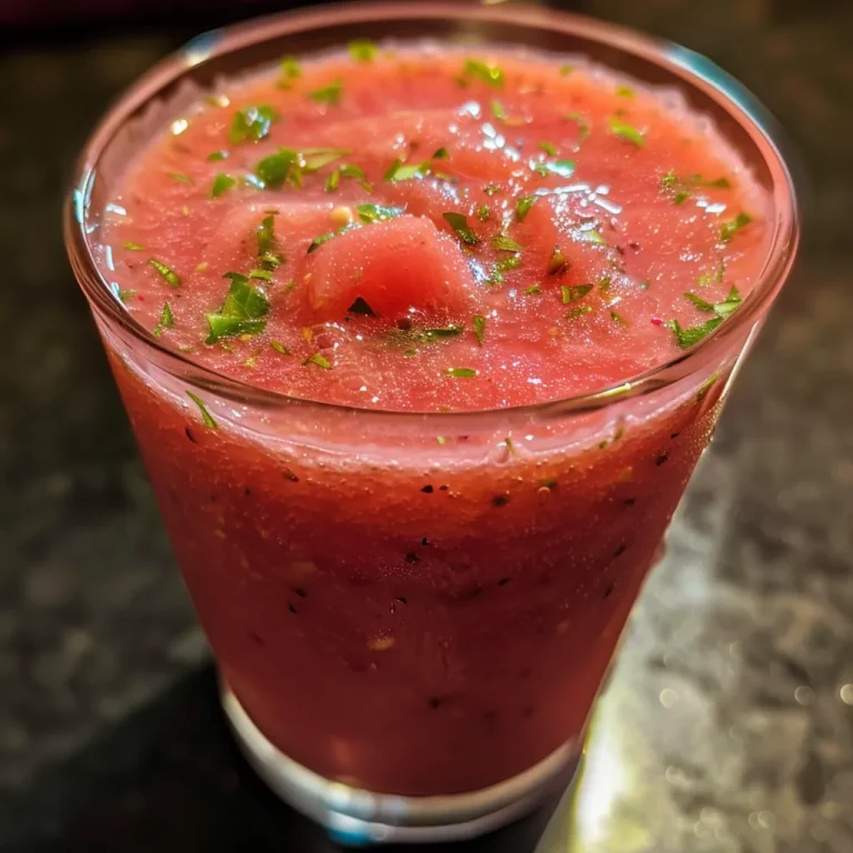 Close-up of a Coconut Watermelon Smoothie in a glass, vibrant pink with a creamy texture.