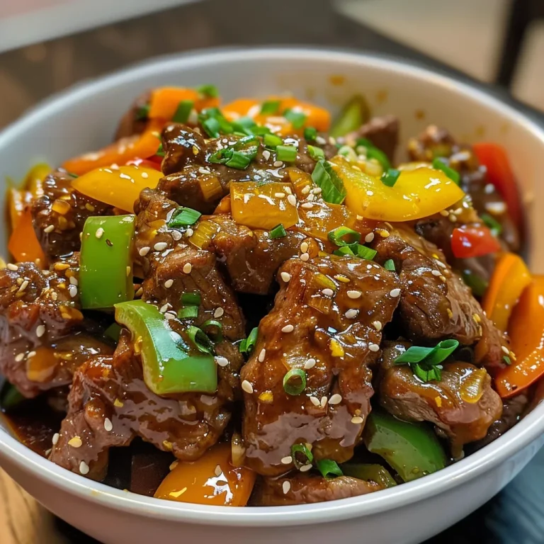 Crispy Sweet Chili Beef A Simple Recipe for Flavorful Joy Close-up view of crispy sweet chili beef with vibrant bell peppers.