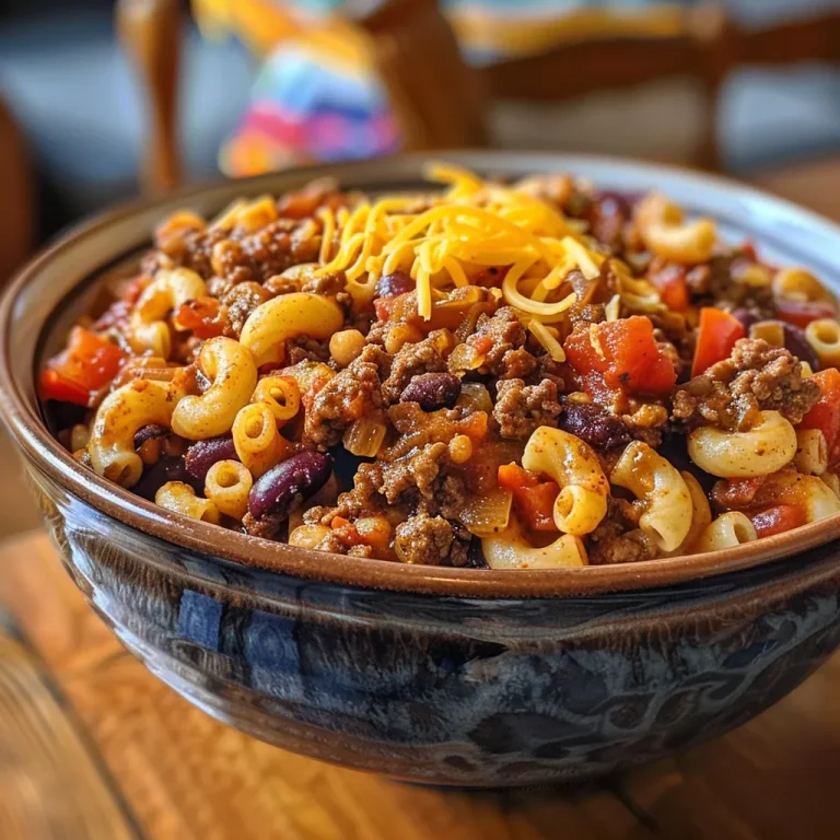 Chili Mac Made Simple A One-Pot Wonder for Busy Nights A close-up view of a bowl of Easy Chili Mac, showcasing its rich, hearty ingredients.