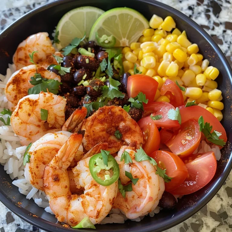 A close-up of vibrant shrimp taco bowls featuring colorful ingredients.