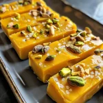 A close-up view of frozen mango yogurt bars, showcasing their vibrant yellow color and nutty topping.