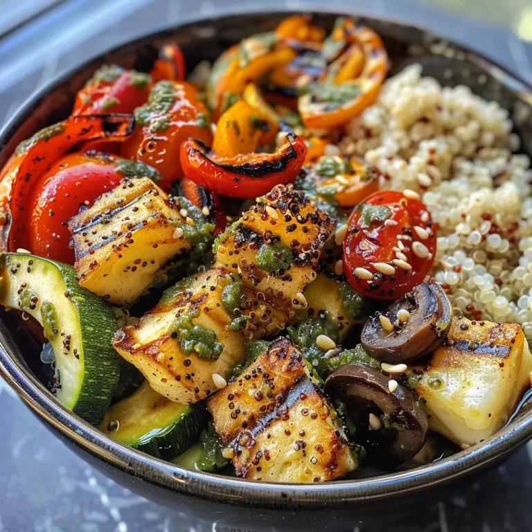 Savor the Simplicity Your Ultimate Guide to a Flavor-Packed Grilled Veggie Bowl Close-up of a grilled veggie bowl filled with colorful vegetables and quinoa.