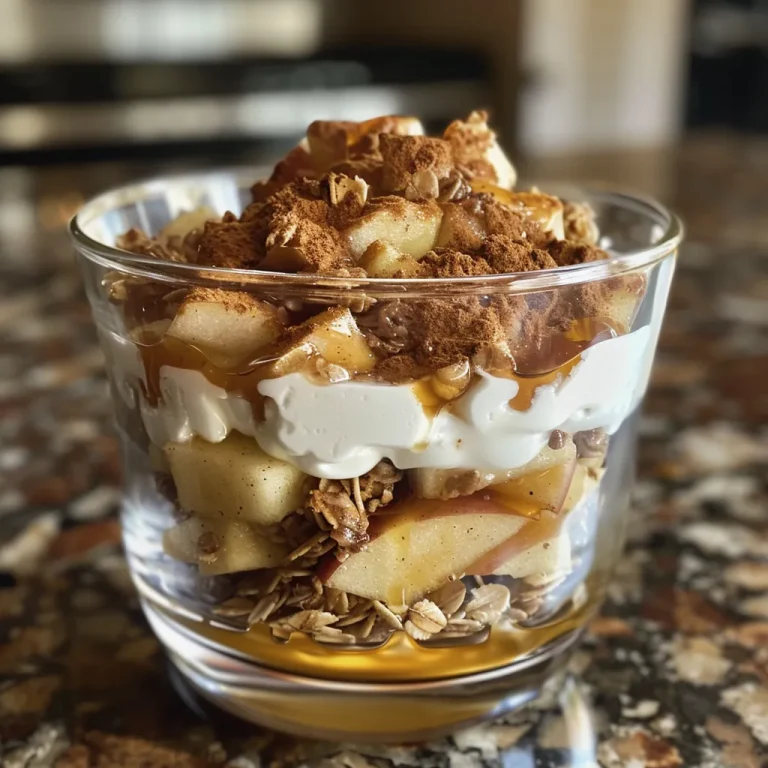 Wholesome Delights Crafting Your Perfect Apple Cinnamon Yogurt Parfait A close-up side view of a layered apple cinnamon yogurt parfait.