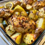A close-up view of a healthy meal prep bowl featuring lemon garlic chicken and colorful vegetables.