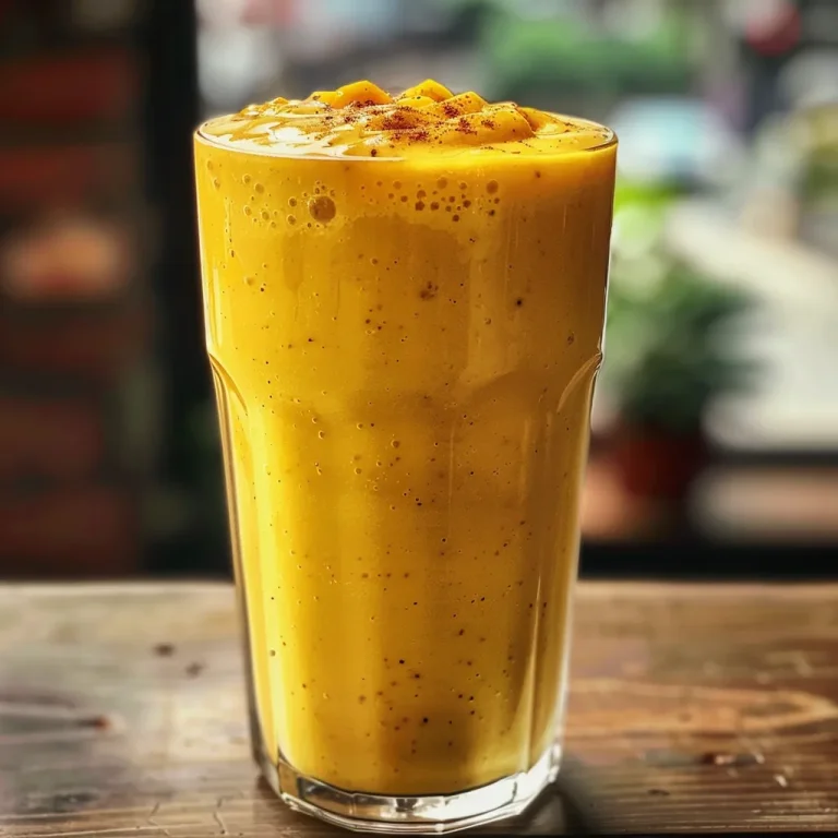 Sip into Sunshine Your Go-To Healthy Mango Yogurt Smoothie Close-up of a vibrant mango yogurt smoothie in a glass, showcasing its creamy texture and bright color.