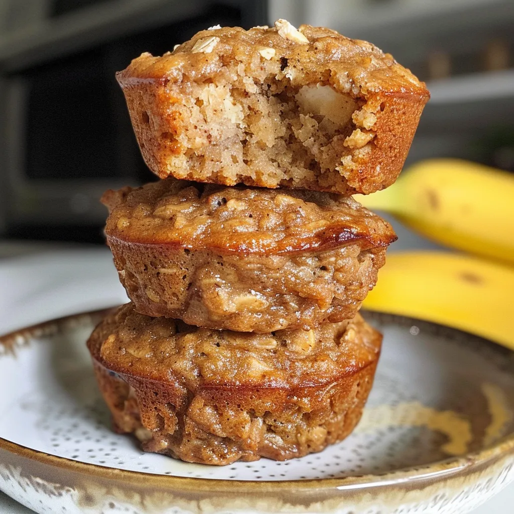 Side view of delicious banana muffins, showcasing their golden tops and soft texture.