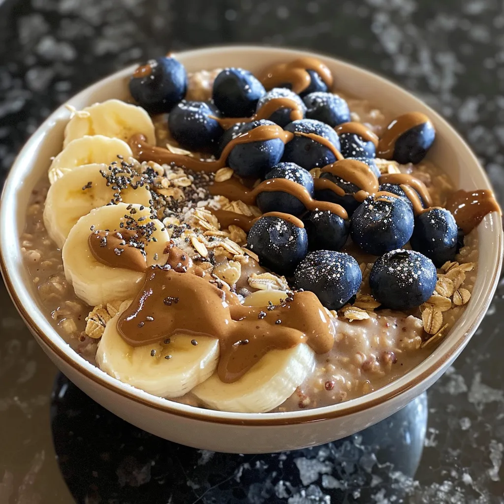 A creamy oatmeal bowl featuring chocolate protein powder, Greek yogurt, and sliced banana.