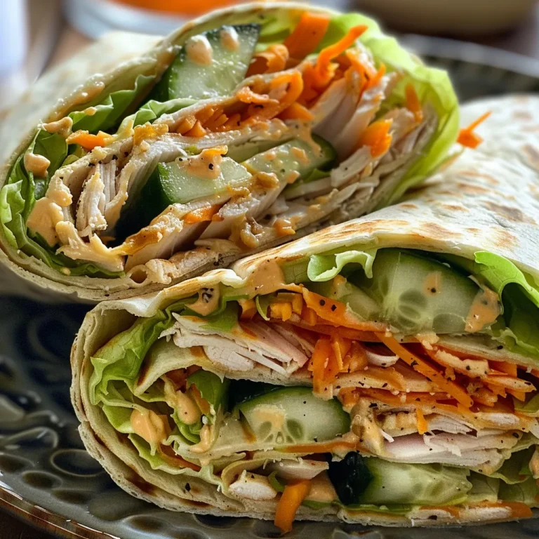 Wrap It Up Quick and Zesty Hot Honey Turkey Hummus Crunch Wraps Close-up view of a Hot Honey Turkey Hummus Crunch Wrap showcasing layers of ingredients.