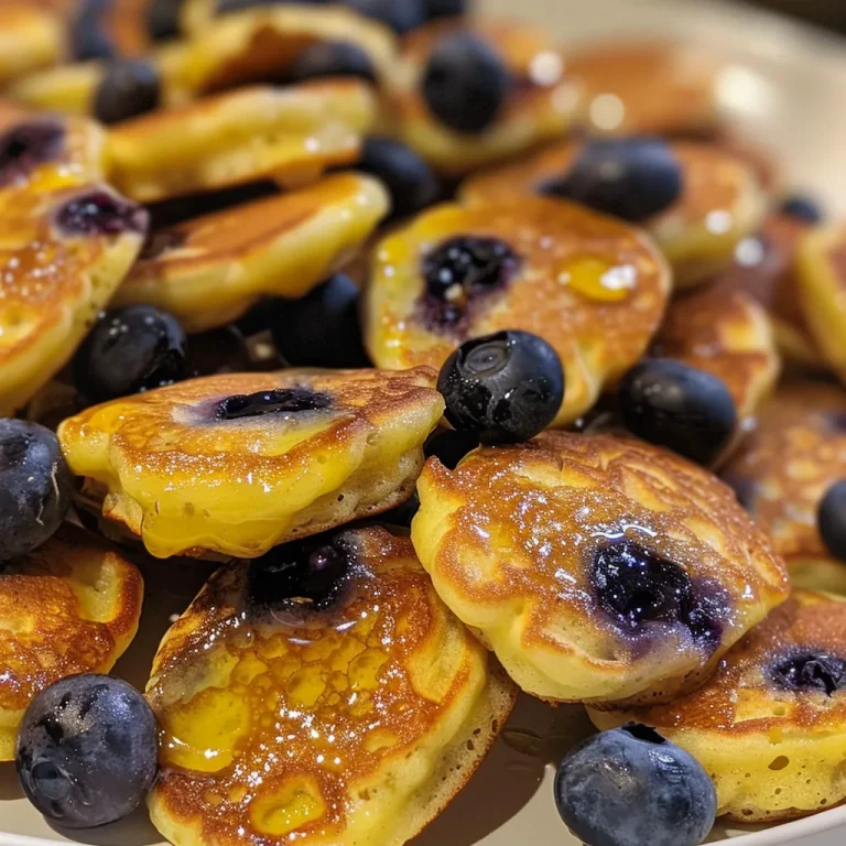 Close-up of Lemon Blueberry Pancake Bites with blueberries and lemon zest.