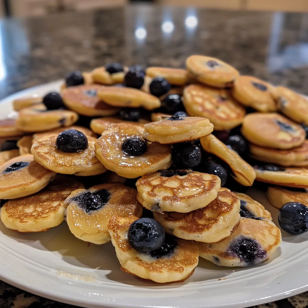 Side view of fluffy pancake bites infused with lemon and blueberries.