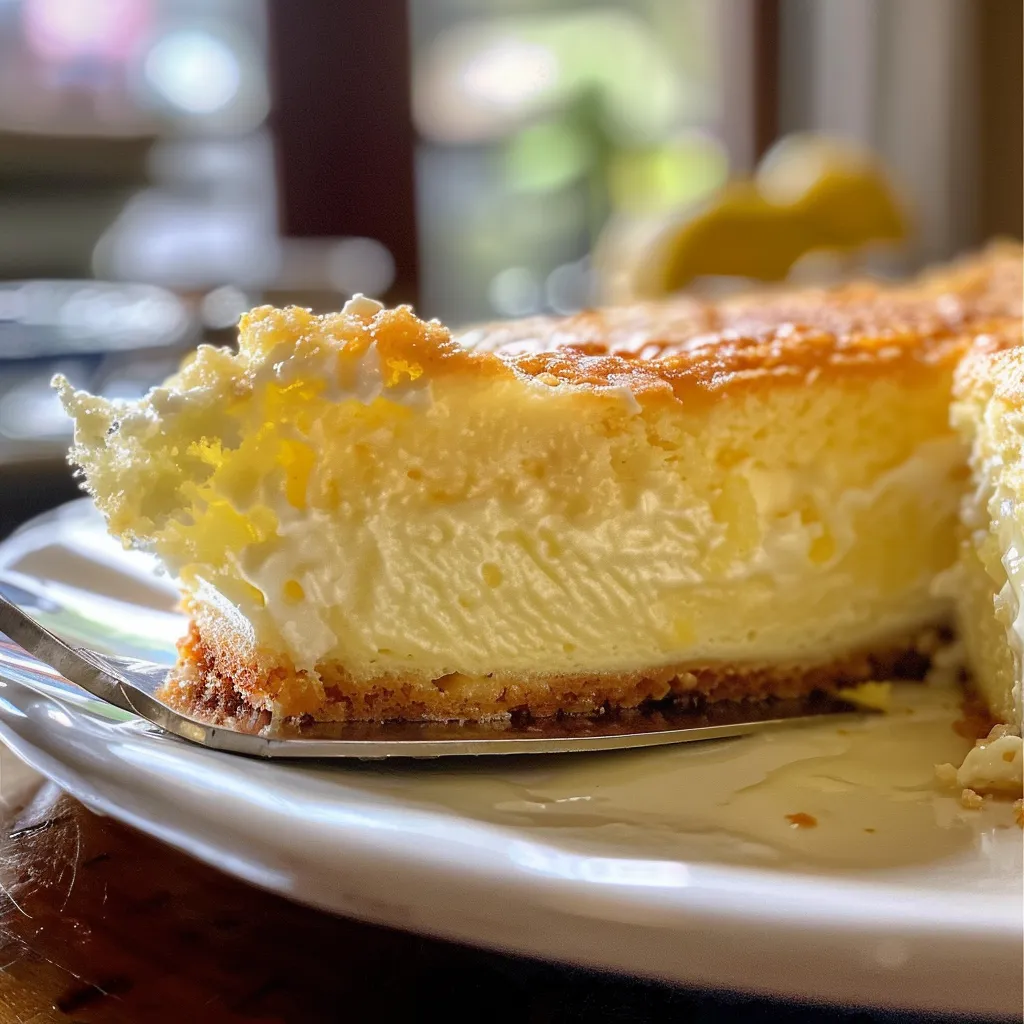 A lemon cream cheese cake with layers, showcasing a smooth texture and a lemon slice garnish.