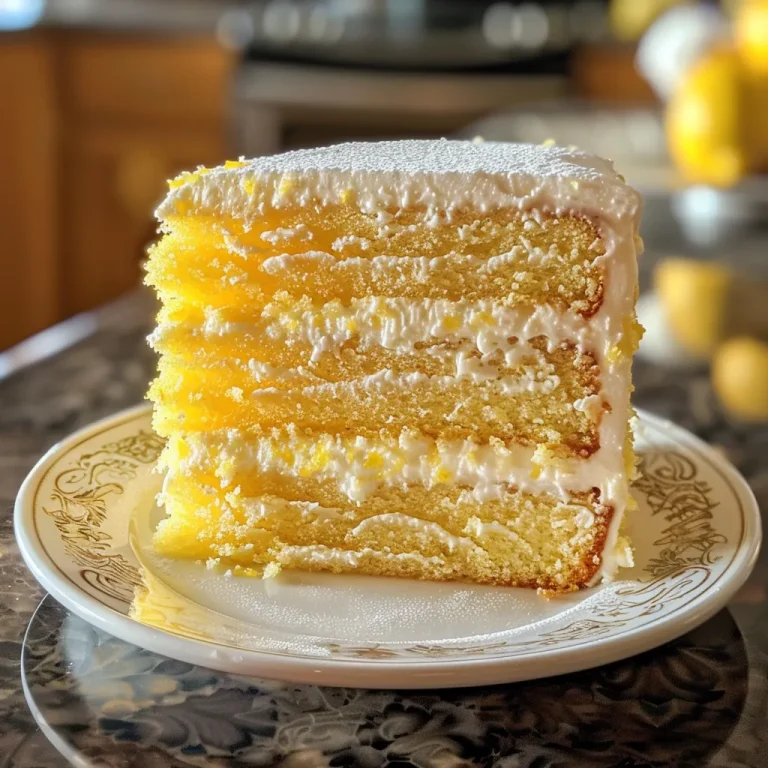 Savor the Sunshine Your Guide to the Ultimate Lemon Layer Cake Close-up side view of a layered lemon cake with buttercream frosting.