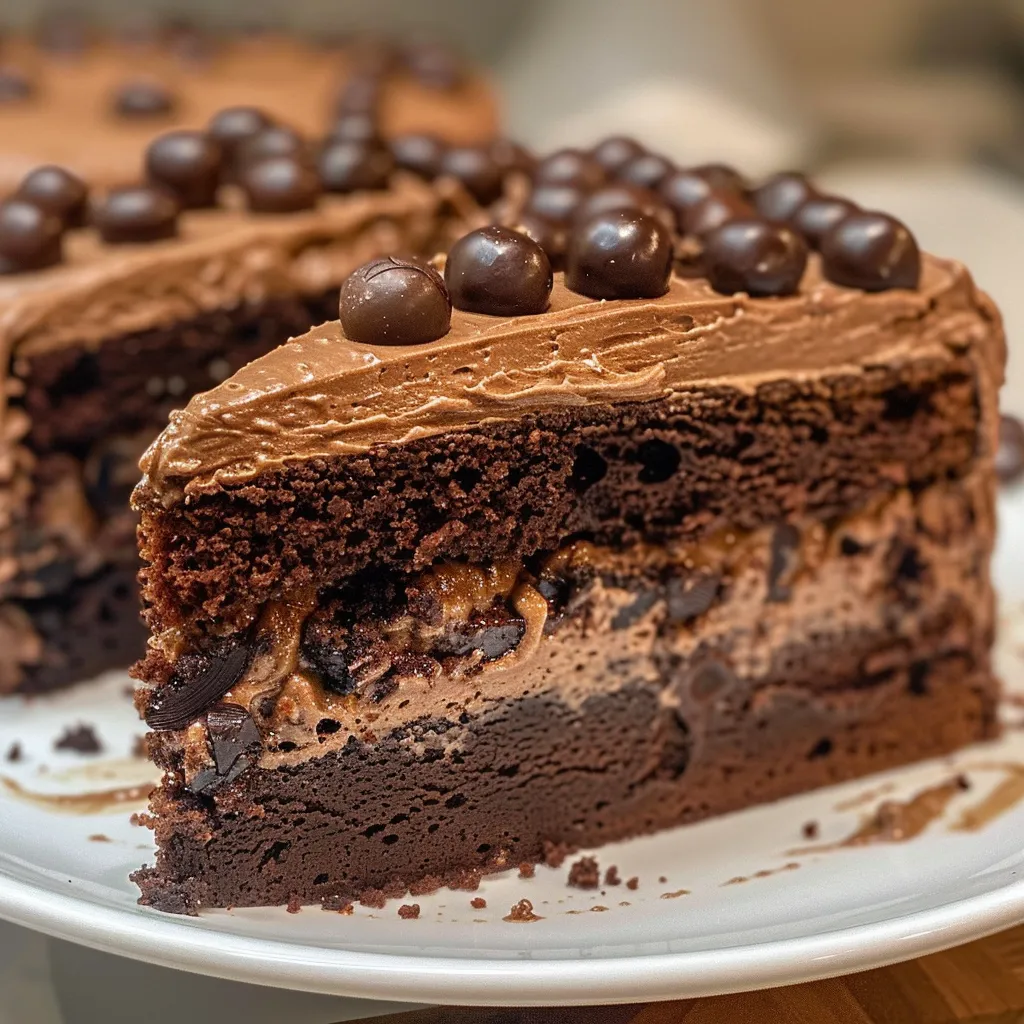 A delicious slice of Mocha Cake showcasing chocolate layers and creamy frosting topped with espresso beans.
