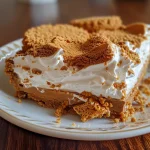 Close-up of a creamy No-Bake Lotus Biscoff Pie with a golden crust.