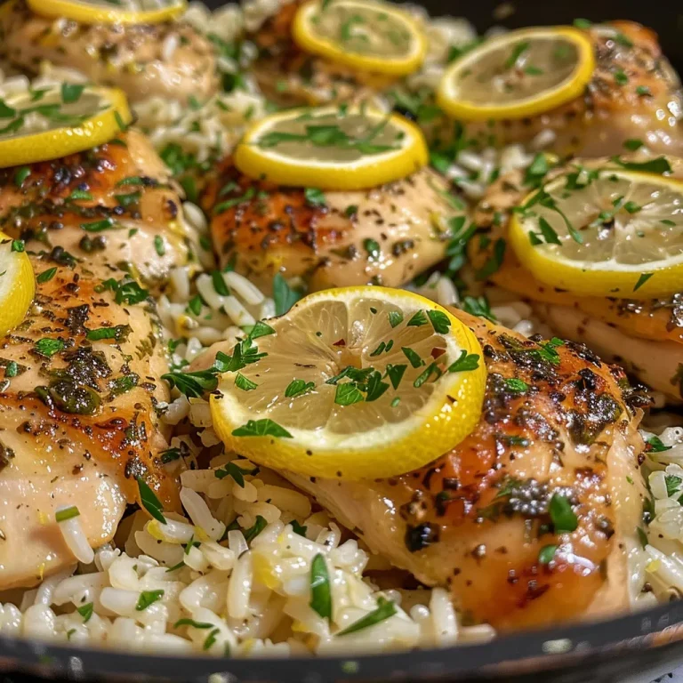 Juicy lemon herb chicken served over fluffy rice, garnished with fresh parsley.