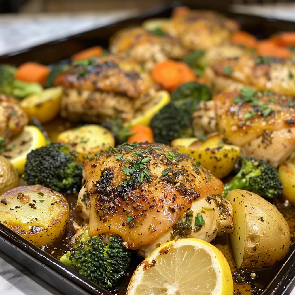 Side view of cooked chicken pieces garnished with herbs alongside vibrant carrots and potatoes.