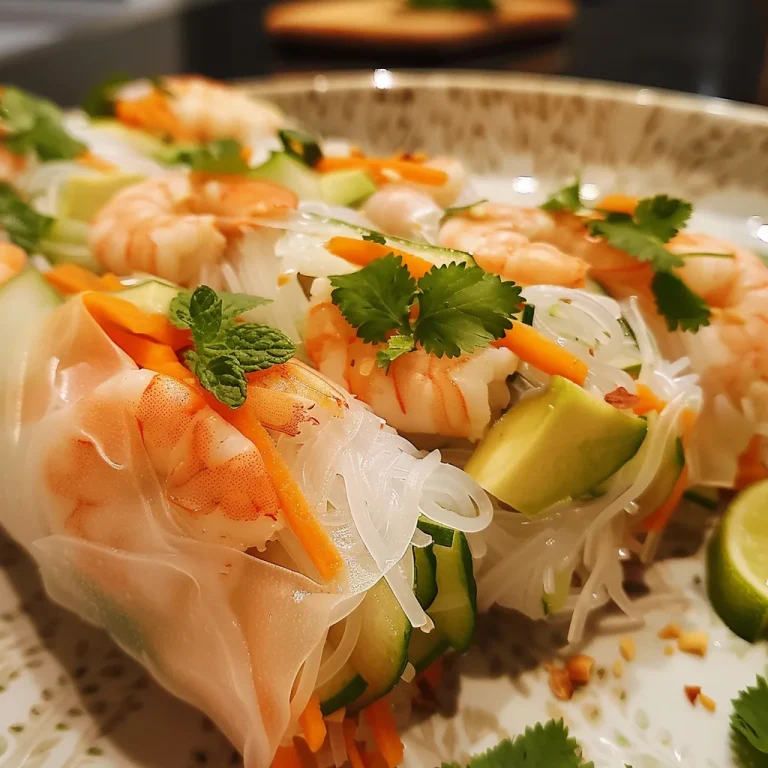 Roll into Flavor Quick and Easy Shrimp Rolls with Rice Paper Close-up view of shrimp rolls wrapped in rice paper with fresh vegetables.