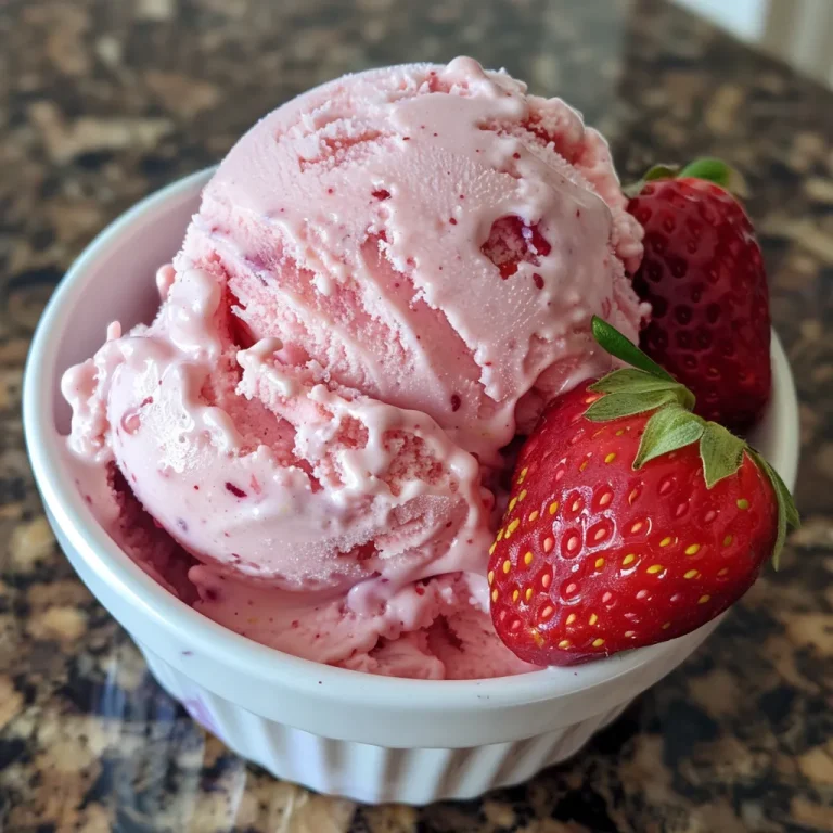 Chill Out with This Easy Strawberry Frozen Yogurt Recipe! Close-up view of a creamy strawberry frozen yogurt topped with fresh berries.