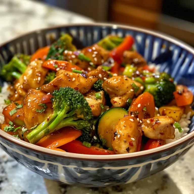 Close-up view of a vibrant Sweet Chili Chicken Stir Fry on a plate.