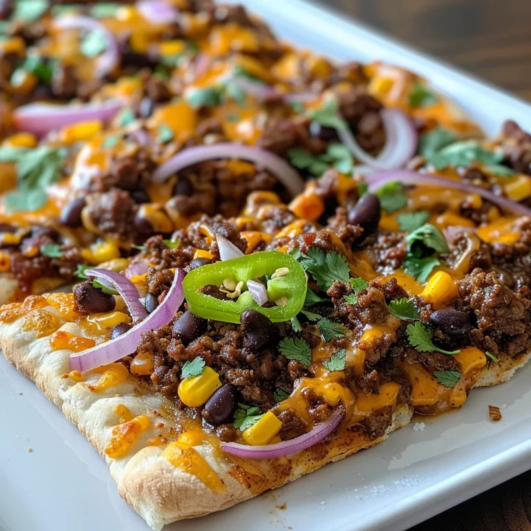 Quick and Flavorful Tex-Mex BBQ Beef Flatbread A Simple Weeknight Treat Close-up view of a Tex-Mex BBQ beef flatbread topped with melted cheese, red onions, and jalapeños.