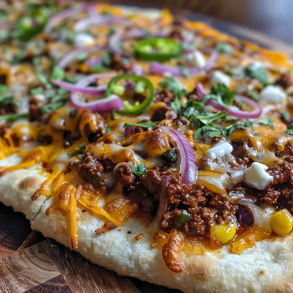 Juicy Tex-Mex BBQ beef flatbread showcasing vibrant ingredients like black beans and corn.