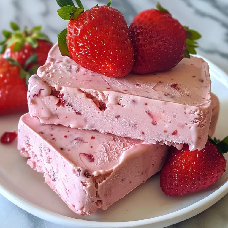 Close-up side view of vegan strawberry ice cream bars with a creamy texture and vibrant color.