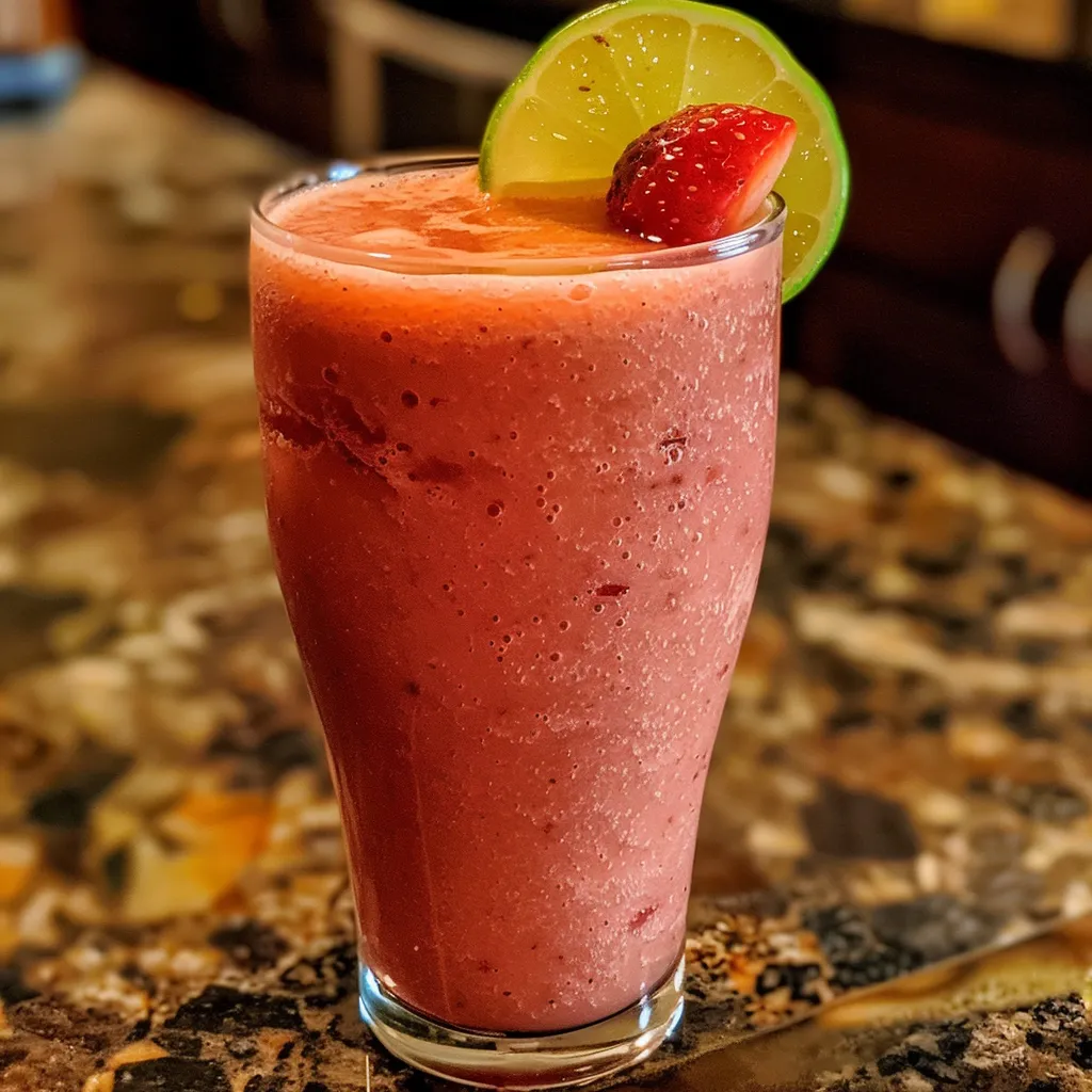 A vibrant watermelon smoothie captured side-view, showing rich colors and texture.