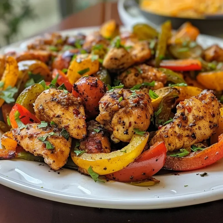 ['Juicy Cajun chicken garnished with vibrant bell peppers.', 'Close-up view of Cajun chicken with colorful sliced peppers.', 'Succulent Cajun chicken breast accompanied by bell pepper slices.', 'A side view of moist Cajun chicken and bell peppers on a plate.']