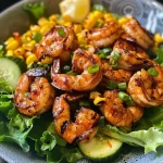 ['Close-up view of a colorful Cajun grilled shrimp salad featuring shrimp, rice, and fresh vegetables.', 'Side view of a vibrant salad with Cajun grilled shrimp, crispy rice, and an assortment of chopped vegetables.', 'Detailed image of a delicious shrimp salad with grilled shrimp, rice, and garnishes in a bowl.', 'Artistic shot of a Cajun shrimp salad showcasing juicy shrimp and a mix of fresh ingredients.']