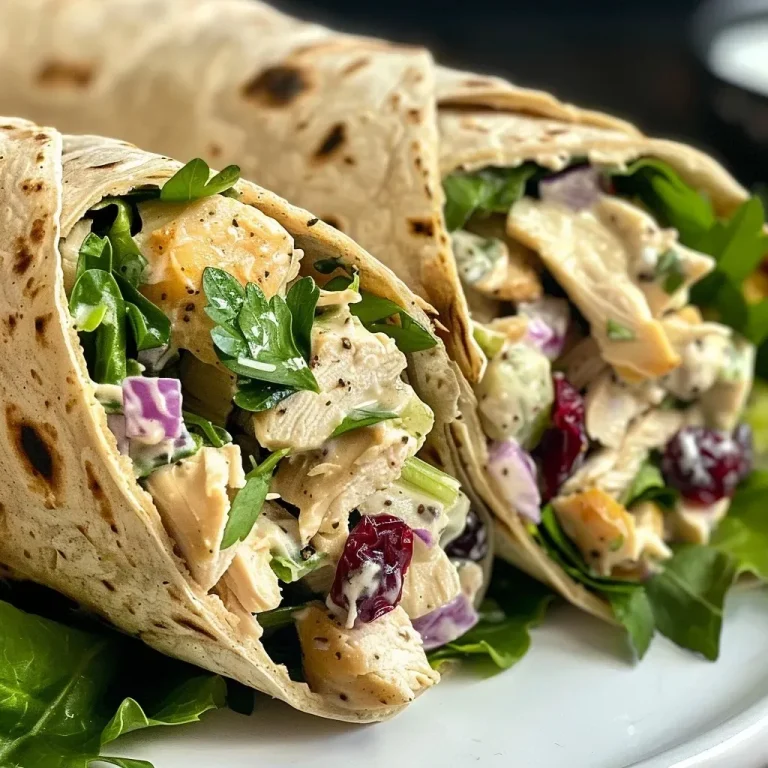 ['Close-up view of a Chicken Salad Protein Wrap filled with diced chicken, greens, and cranberries.', 'Side view of a colorful Chicken Salad Protein Wrap showcasing ingredients like chicken, celery, and red onion.', 'Juicy Chicken Salad Protein Wrap on a plate, revealing layers of chicken and vegetables.', 'Delicious-looking Chicken Salad Protein Wrap, highlighting the fresh ingredients and whole wheat tortilla.']