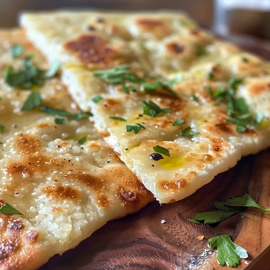 ['Close-up view of a golden-brown gluten-free flatbread on a wooden surface.', 'Side view of a soft, textured gluten-free flatbread, showcasing its layers.', 'Detailed image of a gluten-free flatbread with a slightly crispy edge on a plate.', 'Juicy gluten-free flatbread displayed with a rustic background.']
