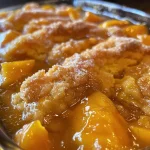 ['Close-up of a freshly baked mango cobbler with golden biscuit topping and juicy mango filling.', 'Side view of a mango cobbler showcasing its rich texture and vibrant mango pieces.', 'Delicious mango cobbler with a flaky biscuit crust and glistening mango filling, captured in detail.', 'Close-up shot of a warm mango cobbler, highlighting its caramelized top and succulent mango slices.']