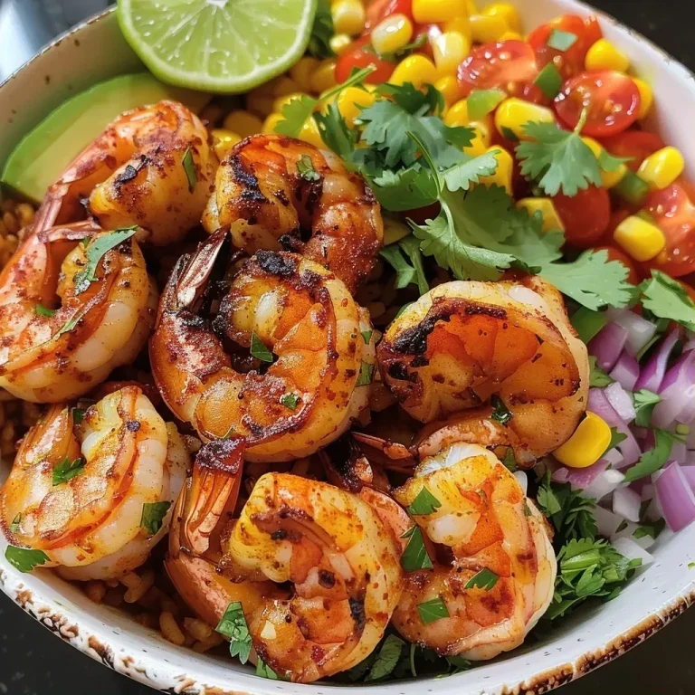 ['Close-up of a grilled shrimp bowl with avocado corn salsa.', 'Juicy grilled shrimp served over quinoa with vibrant avocado and corn toppings.', 'Side view of a colorful shrimp bowl featuring grilled shrimp, diced avocado, and corn.', 'Detailed view of a healthy grilled shrimp bowl, highlighting fresh ingredients.']