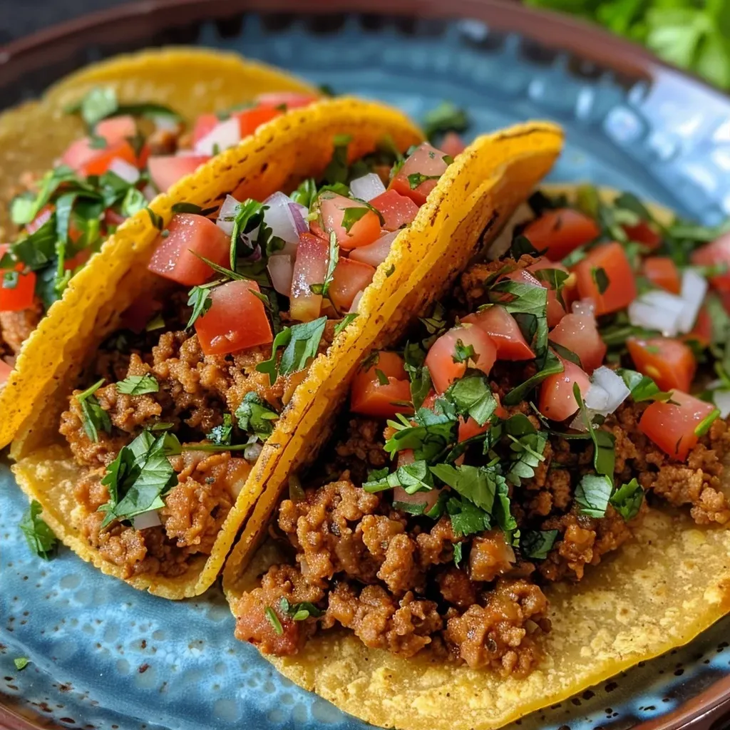 Close-up view of a juicy ground turkey taco filled with fresh ingredients.