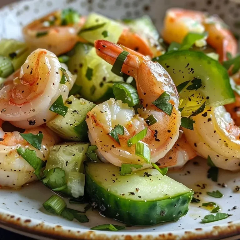 ['Close-up view of a Healthy Cucumber Shrimp Salad with vibrant colors.', 'Juicy shrimp and diced cucumbers in a fresh salad presentation.', 'Side view of a shrimp salad with Greek yogurt dressing and herbs.', 'Freshly made cucumber shrimp salad displayed in a bowl.']