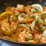 ['Close-up view of Healthy Shrimp Scampi with garlic and lemon.', 'Side view of a plate featuring Healthy Shrimp Scampi garnished with parsley.', 'Juicy shrimp cooked with garlic and spices, served on a white plate.', 'Delicious looking Healthy Shrimp Scampi with vibrant colors of lemon and herbs.']