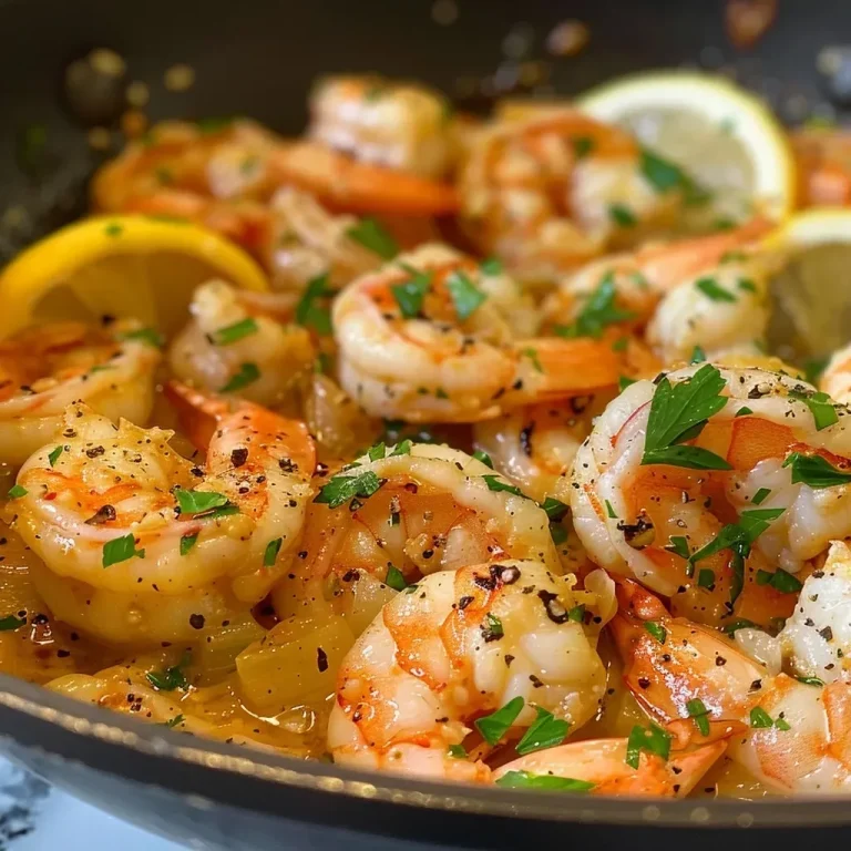 ['Close-up view of Healthy Shrimp Scampi with garlic and lemon.', 'Side view of a plate featuring Healthy Shrimp Scampi garnished with parsley.', 'Juicy shrimp cooked with garlic and spices, served on a white plate.', 'Delicious looking Healthy Shrimp Scampi with vibrant colors of lemon and herbs.']